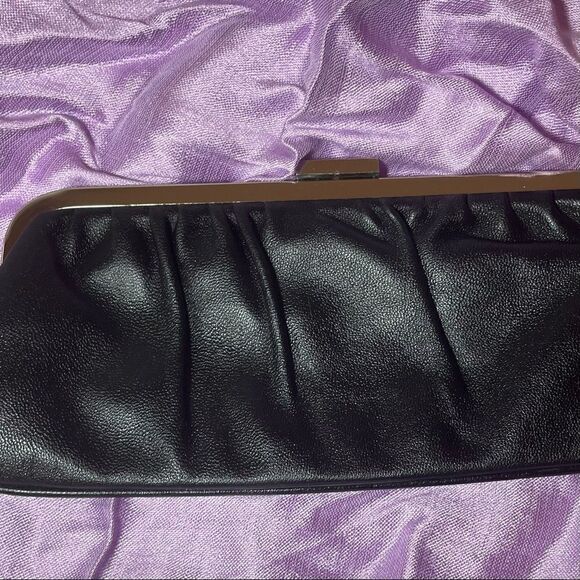 Express black leather kiss lock clutch with silver hardware - Picture 7 of 7